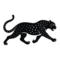 Silhouette of a powerful jaguar in full sprint, muscles defined and tail extended, capturing the essence of speed, strength, and wild elegance in motion.
