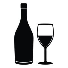 Silhouette of a wine bottle and glass, elegantly paired, symbolizing sophistication, celebration, and relaxation in a timeless, minimalist black design.
