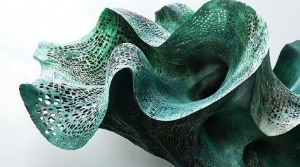 Intricate wave pattern design in shades of green on white, generative artwork
