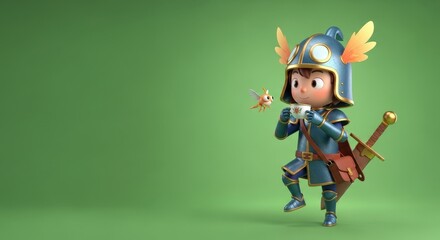Girl in battle armor with wings holding sword