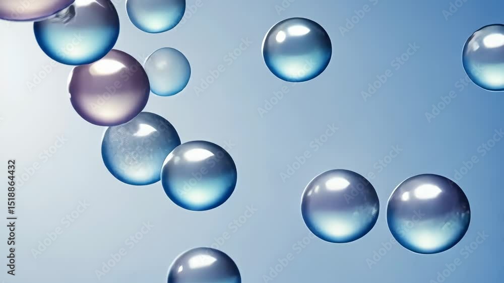 Canvas Prints glossy translucent bubbles float in a bright blue sky, creating a minimal and dreamy outdoor scene w