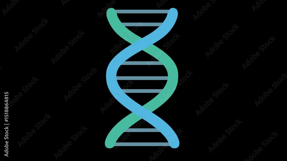Poster animated dna double helix sequence structure in blue and green tones on a transparent background