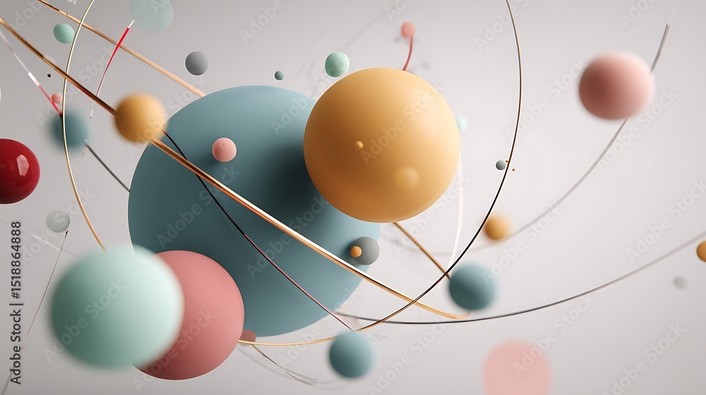 Poster colorful abstract composition of 3d shapes and lines in a soft light background for artistic designs