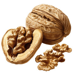 [Transparent Background PNG]Close-up of Walnuts in Detailed Illustration