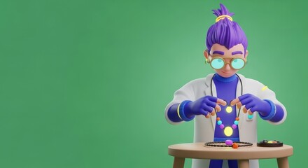 Mad scientist working on experiment at table
