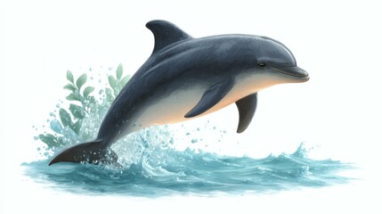 Fototapeta premium Dolphin Illustration in Splashing Water