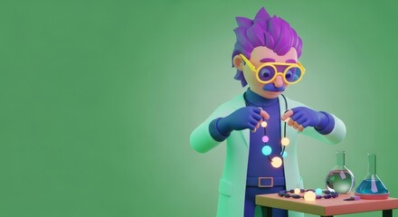 Scientist performing experiment with bubbling flasks