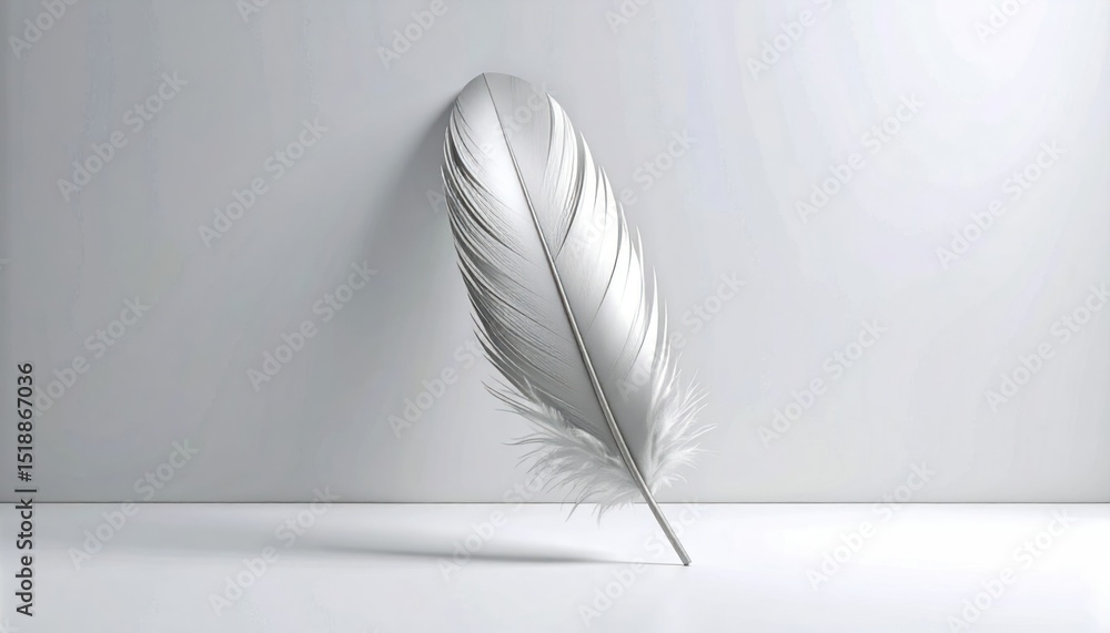 Poster chrome feather isolated on white background showing metallic surface and minimalist design reflectiv