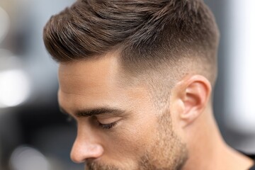 Obraz premium Close-up of a man's stylish short haircut.