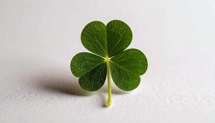 Close-up View Of Green Clover Leaf Covered In Dew Droplets Against White Backdrop