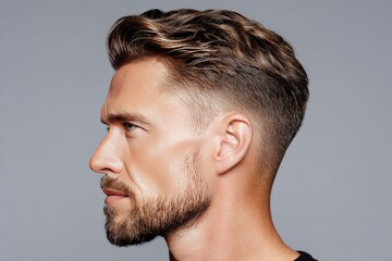 Close-up profile view of a man's face and hair.