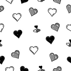Seamless heart doodle pattern with black and white color suitable for background