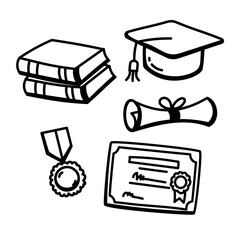 A set of diploma vector elements with doodle style on a white background