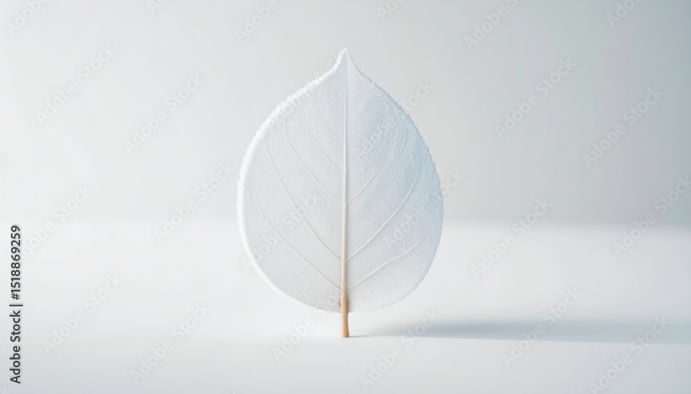 Aufkleber detailed macro image of a frost covered leaf showing crystalline ice patterns on white background