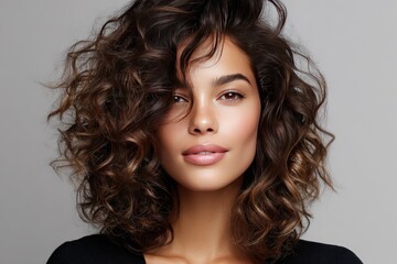 Naklejka premium Close-up portrait of a woman with curly hair.
