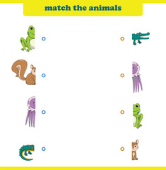 Match halves of cute cartoon wildlife animals. Logical game for kids