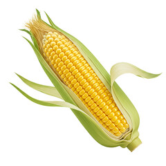 Fresh Corn On The Cob With Husk Pulled Back White Background