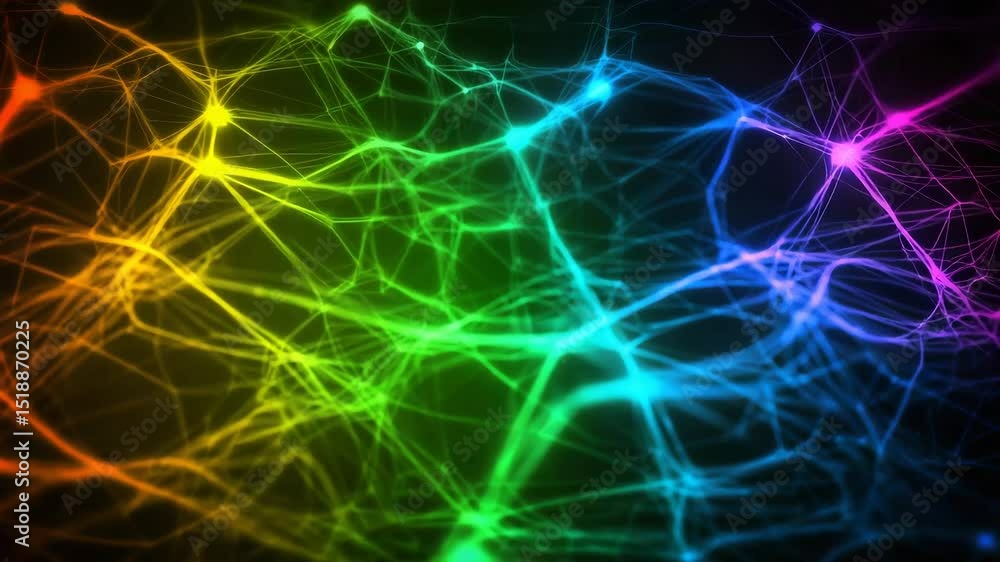 Poster colorful neural network connections glow against a dark background, forming a web of interconnected 