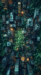 Urban Canopy: Aerial Perspective of a Cityscape Blending with Lush Greenery