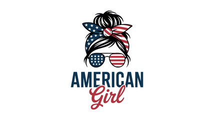 Fototapeta premium Patriotic American Girl With American flag headband for apparel.