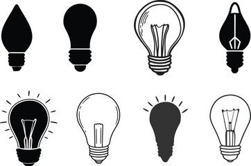 bulb icon, light silhouette, light bulb vector set illustration.