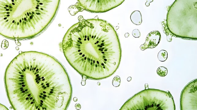 Close-up of sliced kiwi fruit showing bright green and seeds