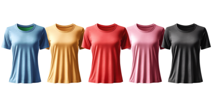 [Transparent Background PNG]Blank Short Sleeve T-shirts Mockup in Various Colors