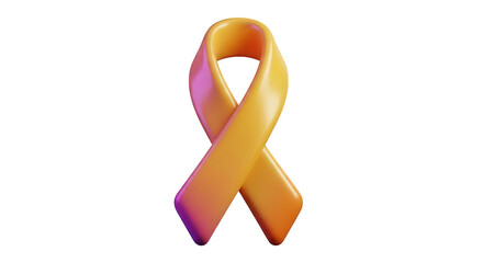 Gold ribbon awareness support symbol for childhood cancer on black background illustration render image png on transparent background