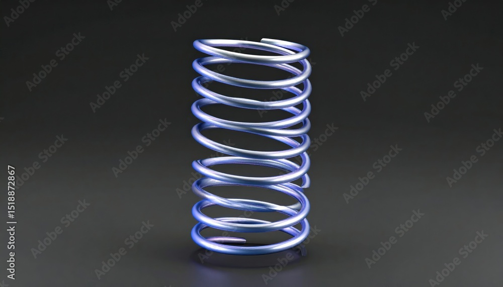 Poster metallic blue spring isolated on a dark background showing motion and gradient oscillations