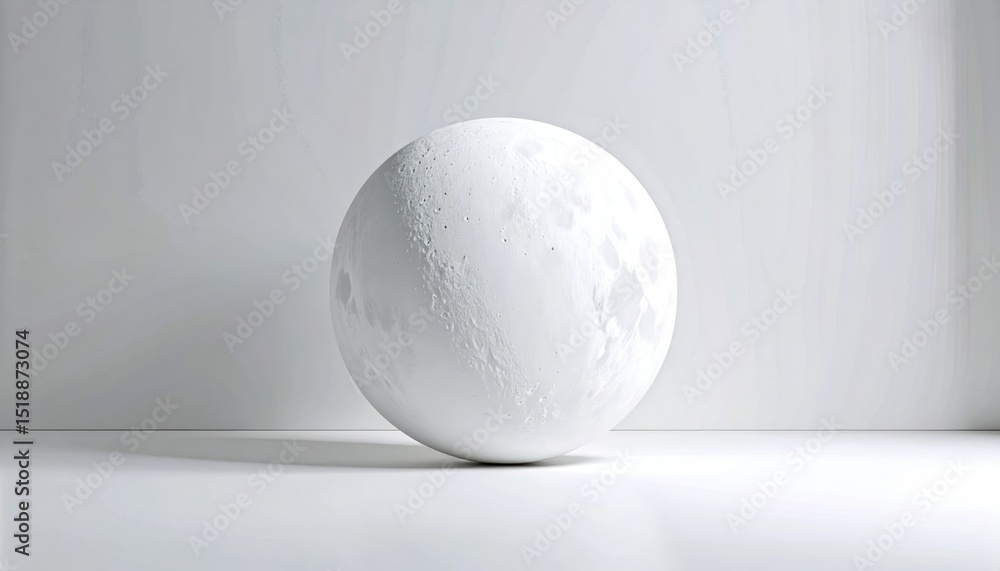 Poster minimal white sphere with gradient moon texture against soft white background