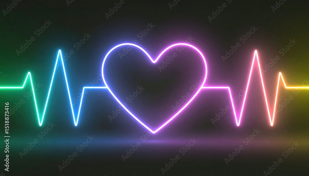 Aufkleber Neon Heartbeat Pulse Visualization With Rhythmic Color Waves On Dark Background