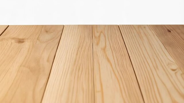Blank wooden planks surface with natural wood grain for backgrounds or displays, light-colored wood against white background