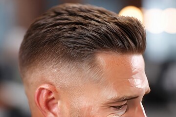 Fototapeta premium Close-up view of a man's stylish haircut.