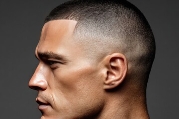 Obraz premium Close-up profile view of a man's face and head.