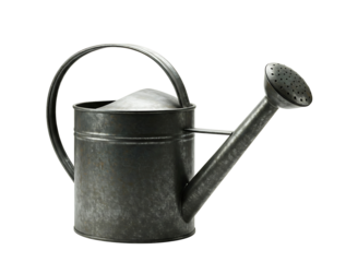 Vintage galvanized metal watering can isolated on transparent background