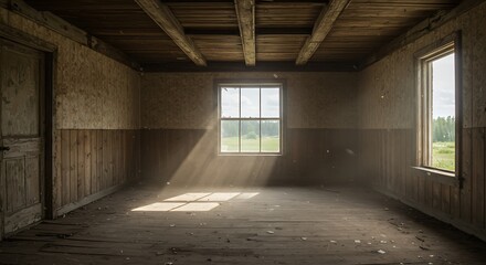 abandoned old wooden interior backdrop of a lodge