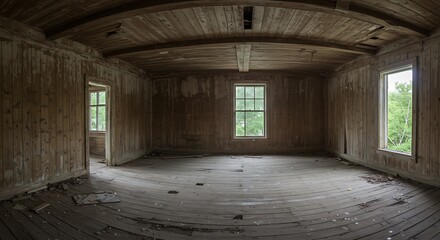 abandoned old wooden interior backdrop of a lodge