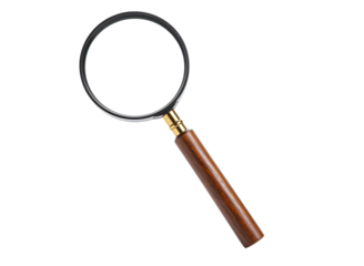 Magnifying glass with wooden handle isolated on transparent background