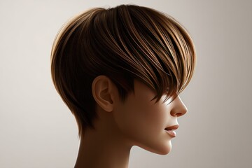 Close-up profile view of a woman's head and styled hair.