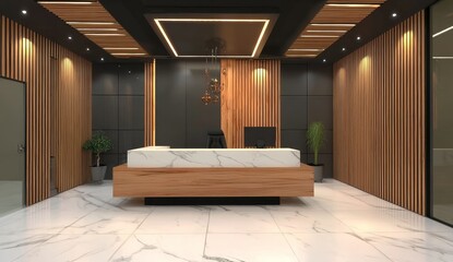 Modern Bedroom with Wooden Accents and Marble Flooring