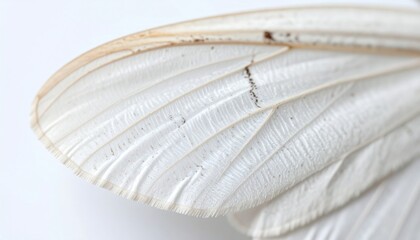 Detailed Macro Shot Of Moth Wing Revealing Delicate Scales And Veins On White Surface