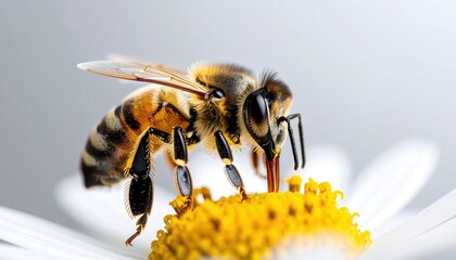 Macro Shot Of Bee Antennae Touching A Flower Petal With Soft Bokeh Background