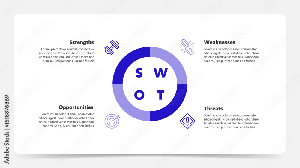 Poster four colorful elements with text inside placed around circle. concept of swot-analysis template or s