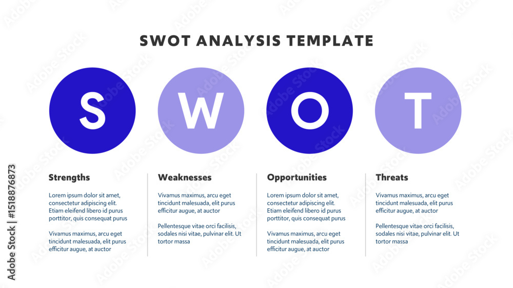 Poster four colorful elements with text inside placed around circle. concept of swot-analysis template or s