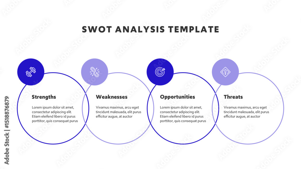 Poster four colorful elements with text inside placed around circle. concept of swot-analysis template or s