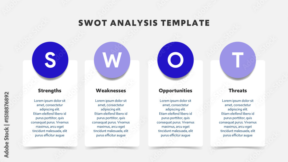 Poster four colorful elements with text inside placed around circle. concept of swot-analysis template or s