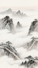 Obraz premium Mystical Mountain Landscape with Clouds and Stone Paths