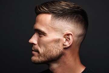 Obraz premium Close-up profile of a man with a stylish haircut.