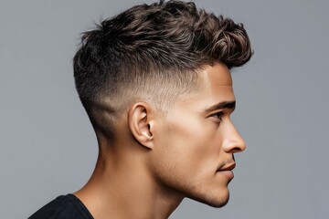 Fototapeta premium Man's profile view with a stylish haircut.