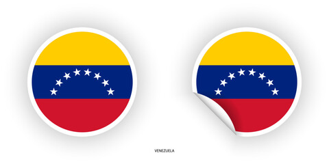 Venezuela flag sticker in a circular shape and a peeled circle shape on a white background. Circular icon of the Venezuela flag.
